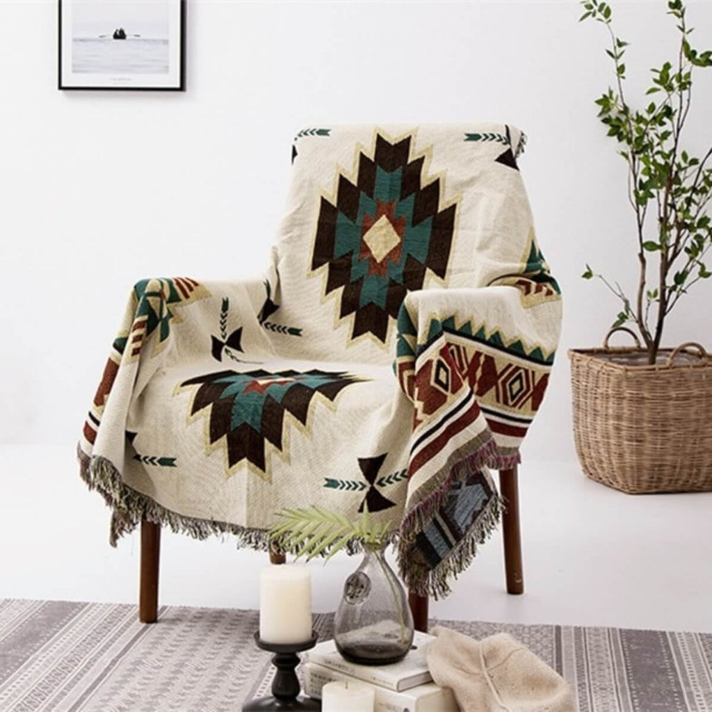 TribalCozy | Geometrisch Azteeks Plaid – Zacht Lichtgewicht Polyester-Katoen, Boho Tribal Patroon