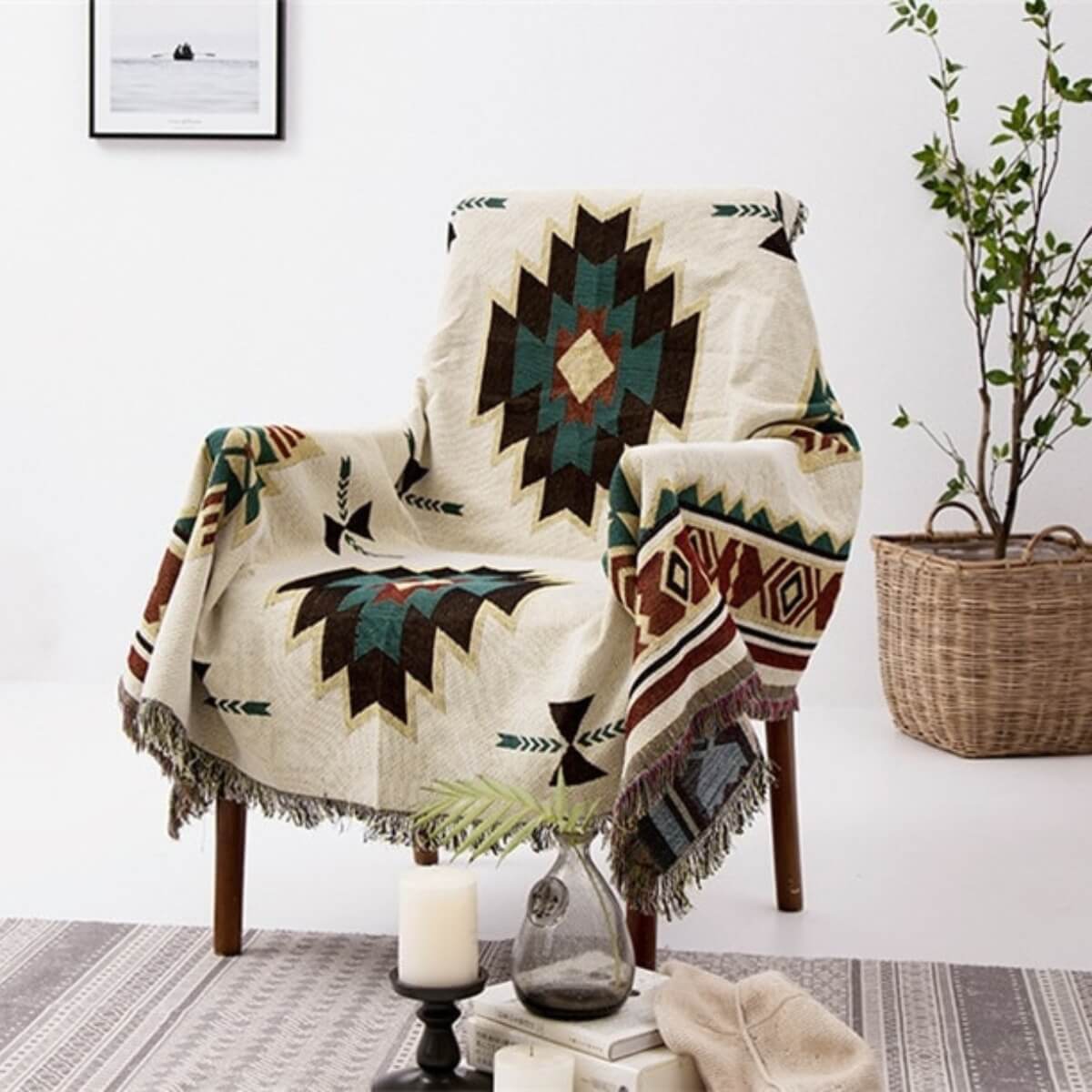 TribalCozy | Geometrisch Azteeks Plaid – Zacht Lichtgewicht Polyester-Katoen, Boho Tribal Patroon