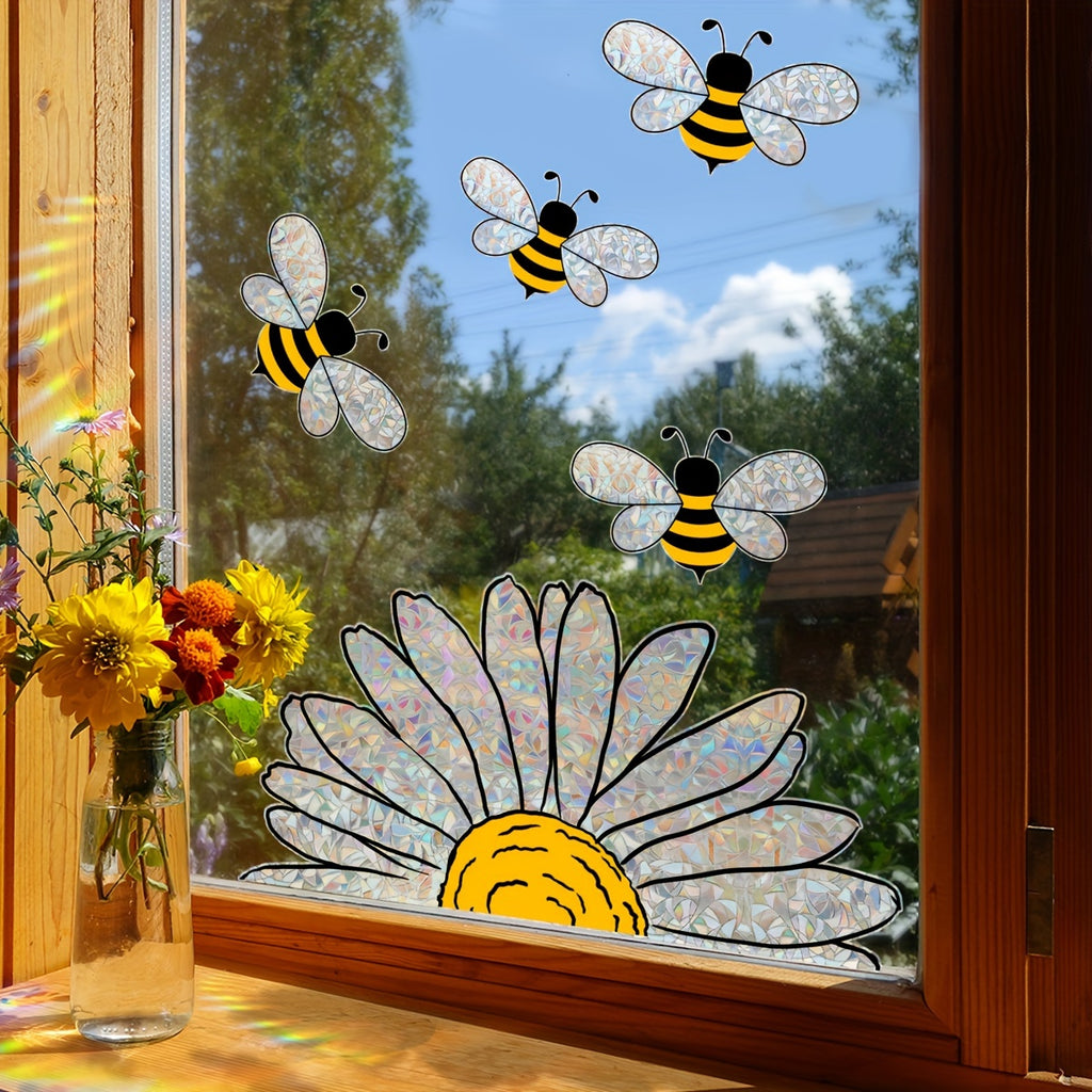 FloraBee | Bijen Bloemen Raamsticker – Statische Glasfolie, Herbruikbaar