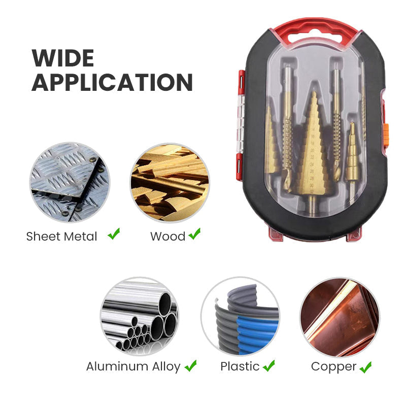 CoreSnip | 6-delige hoge-snelheid titanium-gelamineerde Pagoda step boren set - ruimen zaagtand