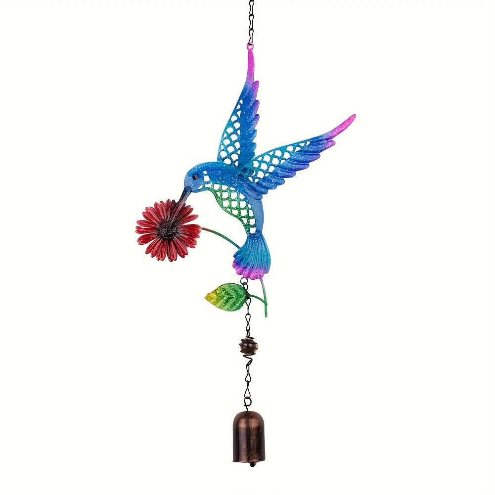 WingChime | Metalen Kolibrie Windgong voor Buiten, Tuindecoratie, Kleurrijke Veren Hangornament