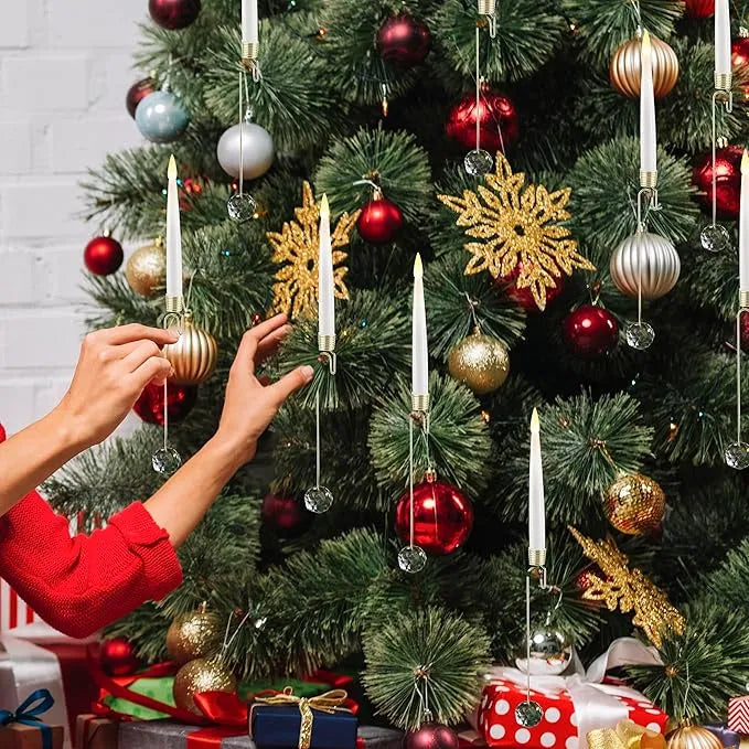FrostGlow | Afstandsbediening vlamloze LED-kerstboomkaarsen – Acryl ijspegelhaakset