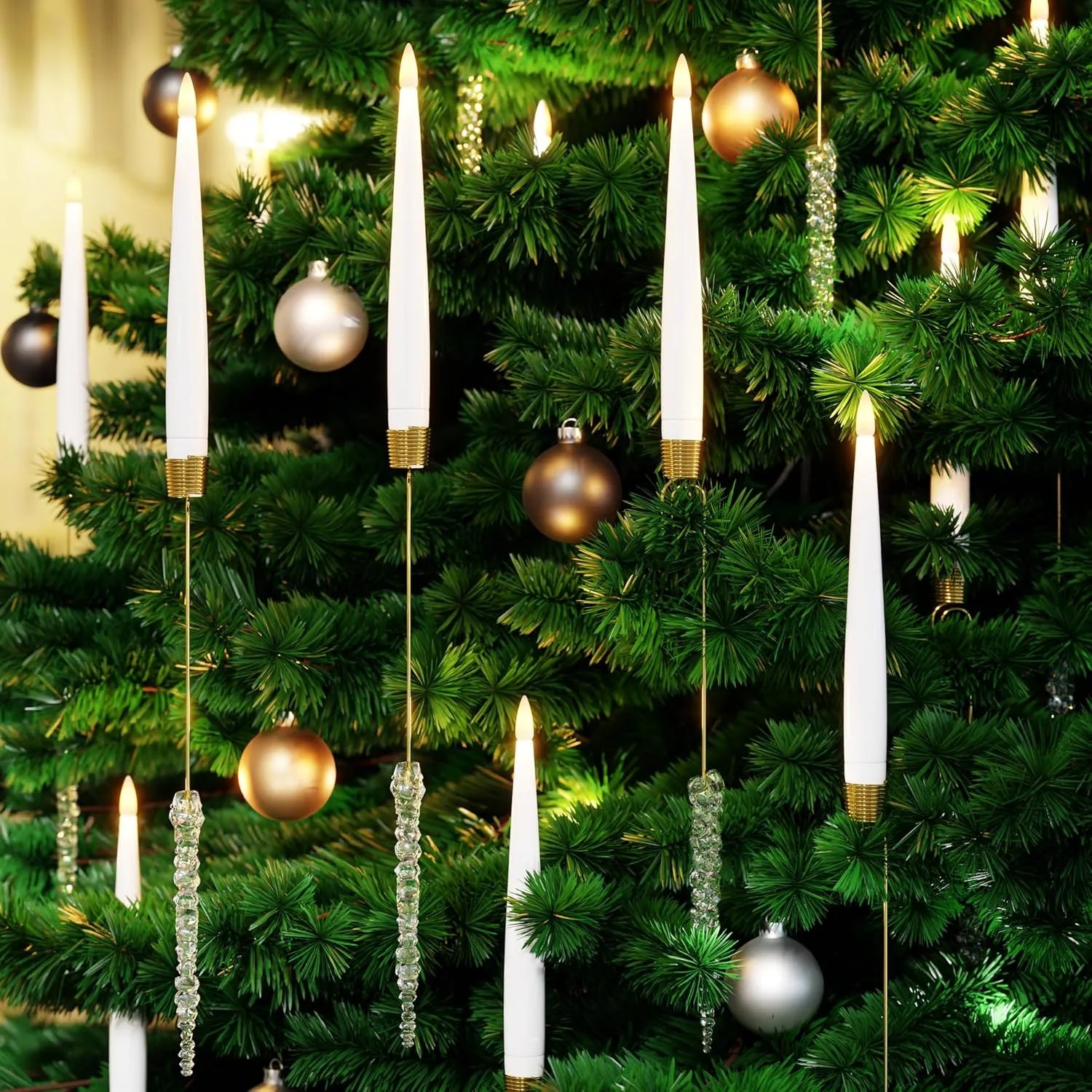 FrostGlow | Afstandsbediening vlamloze LED-kerstboomkaarsen – Acryl ijspegelhaakset