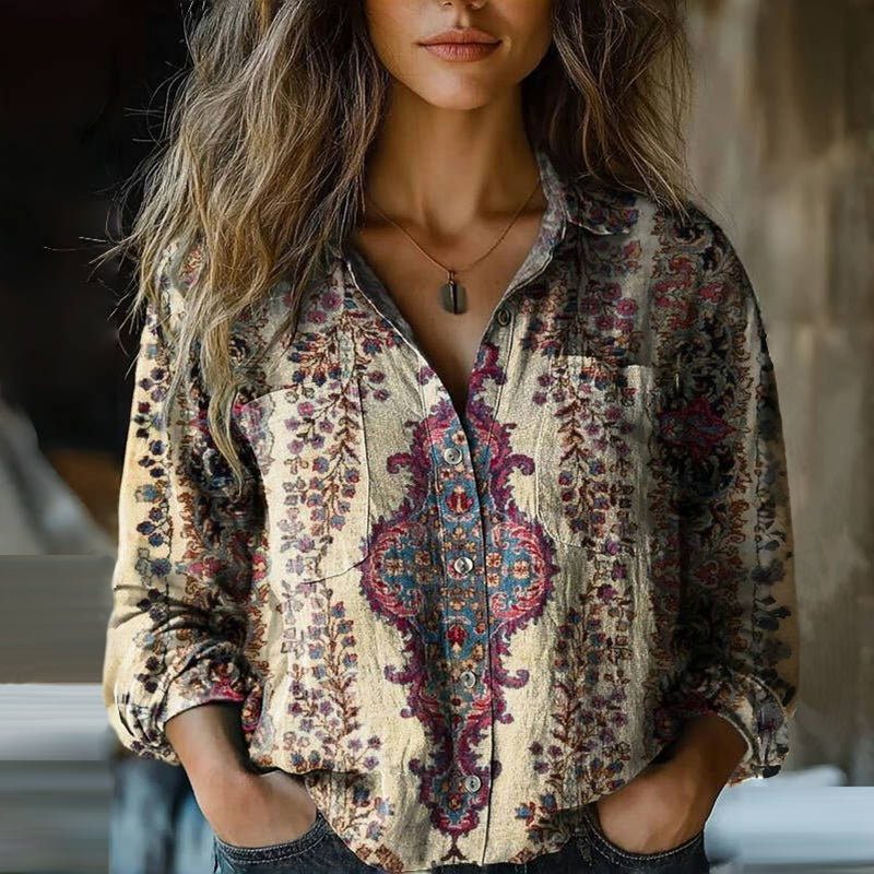 Baila | Vintage bloemenprint blouse voor dames – boho elegant casual lichtgewicht zomertop
