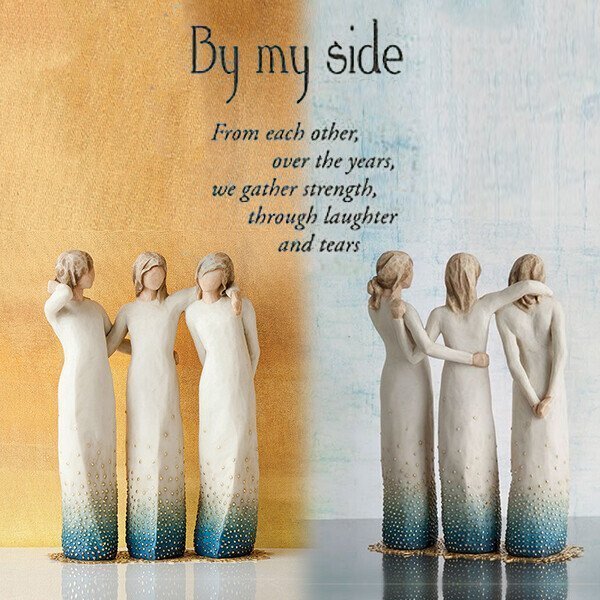 SoulSisters | Aan mijn zijde Beeldje - Handgemaakt Zussen Beeldje, Handgeschilderd Hars Geschenk
