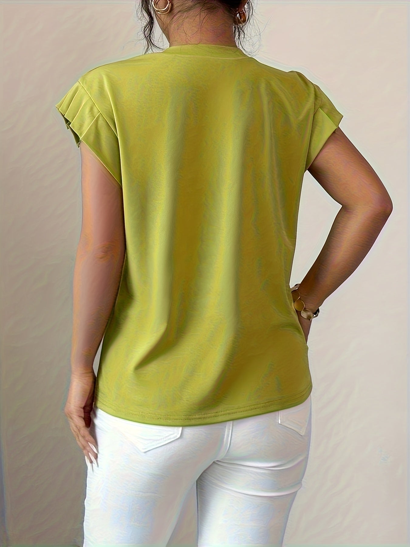 Selindra | 3D Bloemen T-shirt – Kleurblok Casual Top, Mouwloos, Comfortabel Everyday Tee