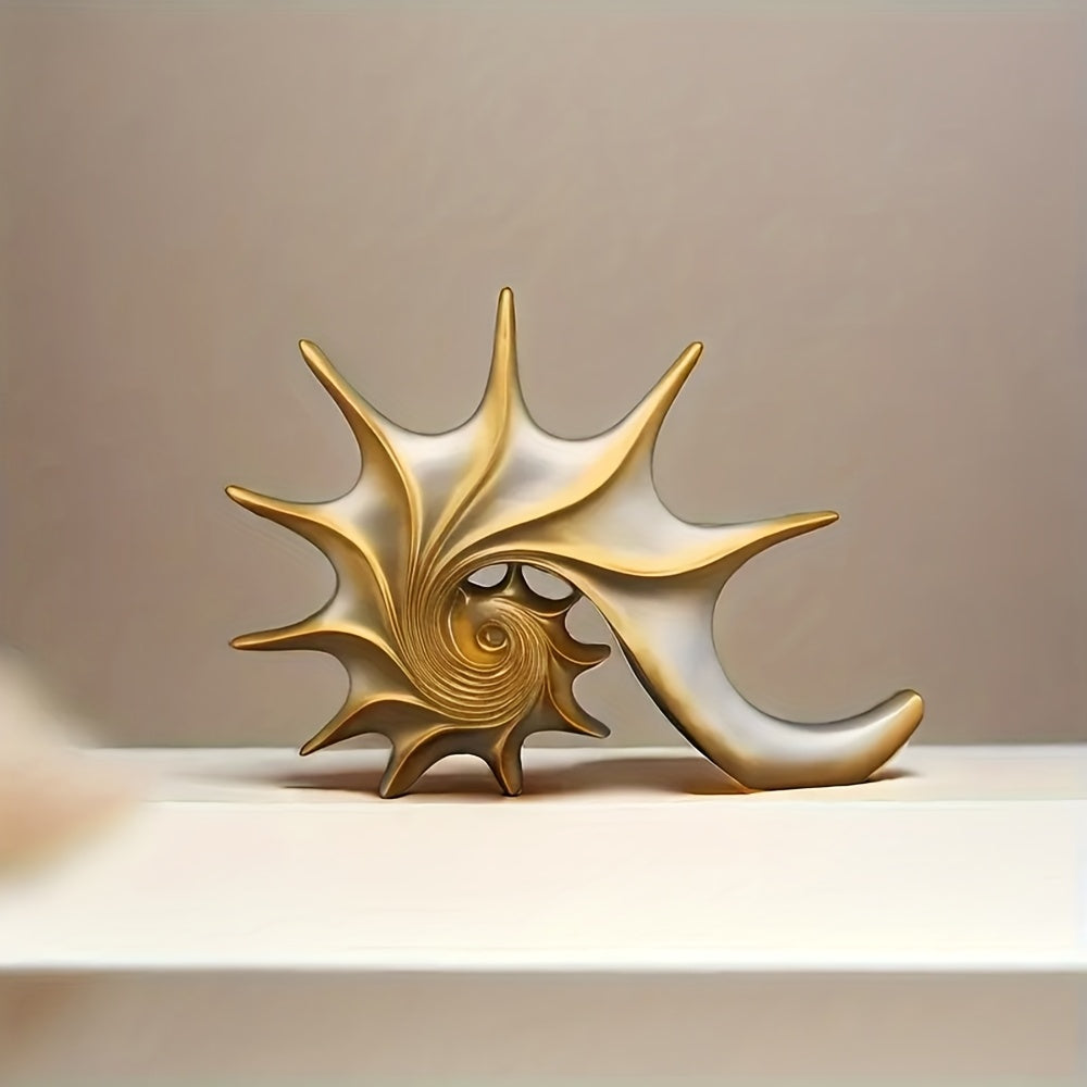 AureliaShell | Luxe Blauw & Goud Hars Schelp Sculptuur - Fantasie Kustdecoratie
