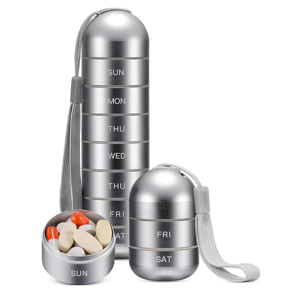 PillPort | 7-Day Aluminium Pill Organizer - Draagbare wekelijkse pillendoos voor op reis