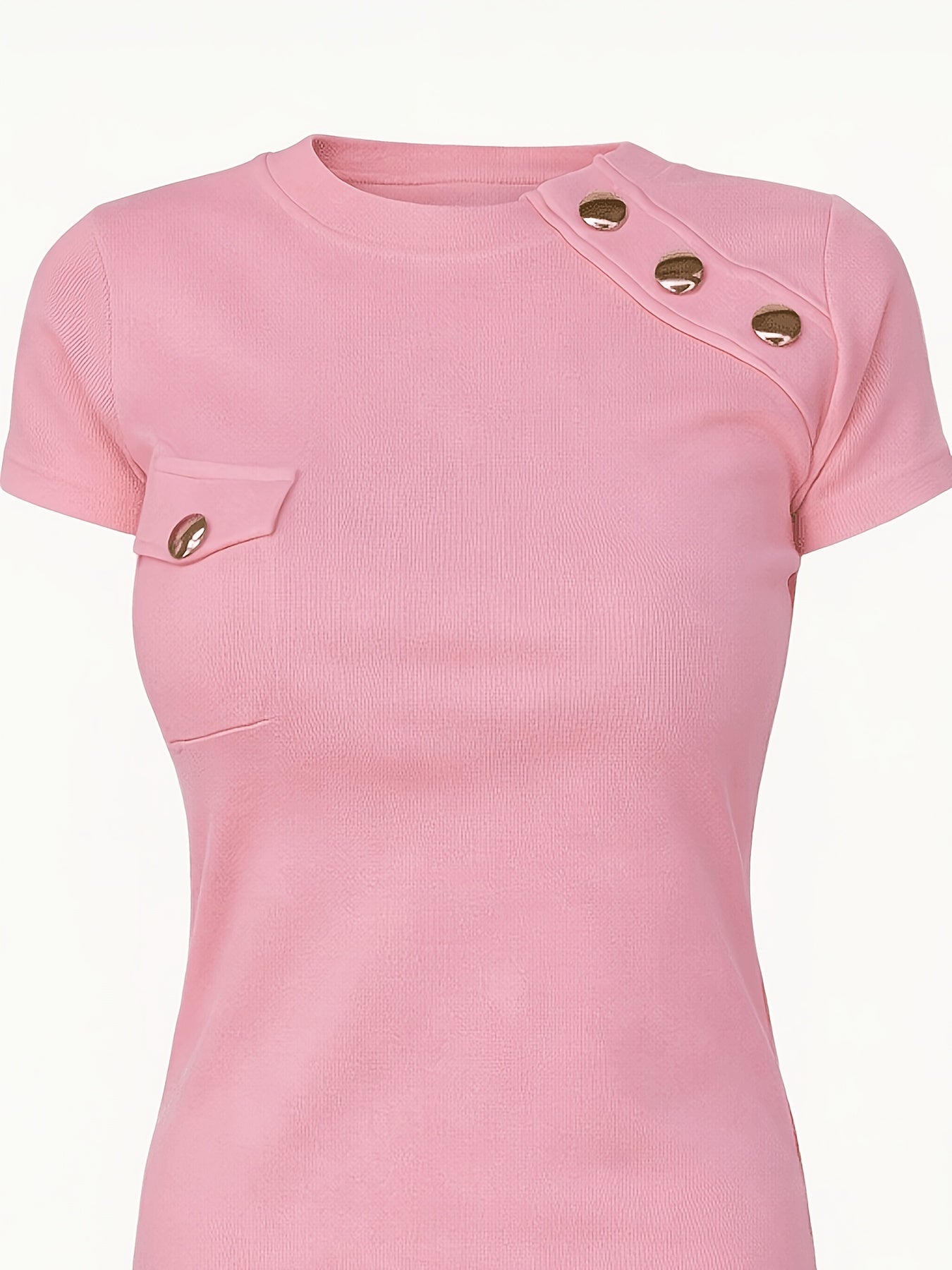 Valeska | Dames Elegant T-shirt met Knopen aan de Voorkant – Gouden Knopdetails