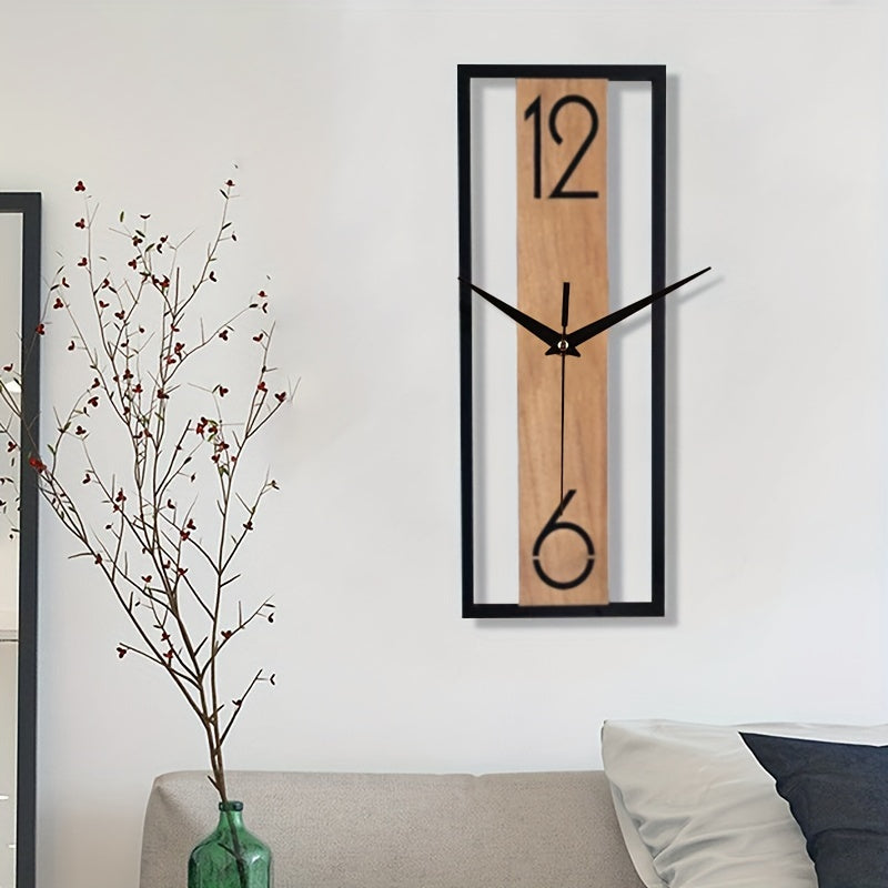 RusticPulse | Rechthoekige Wandklok met Houtnerf - Modern Stijlvol Tijdsbeeld