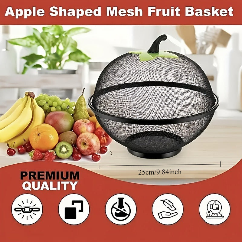 MeshFresh | Stevige Metalen Fruitmand met Gaasdeksel – Roestvrije Keukenopbergkom