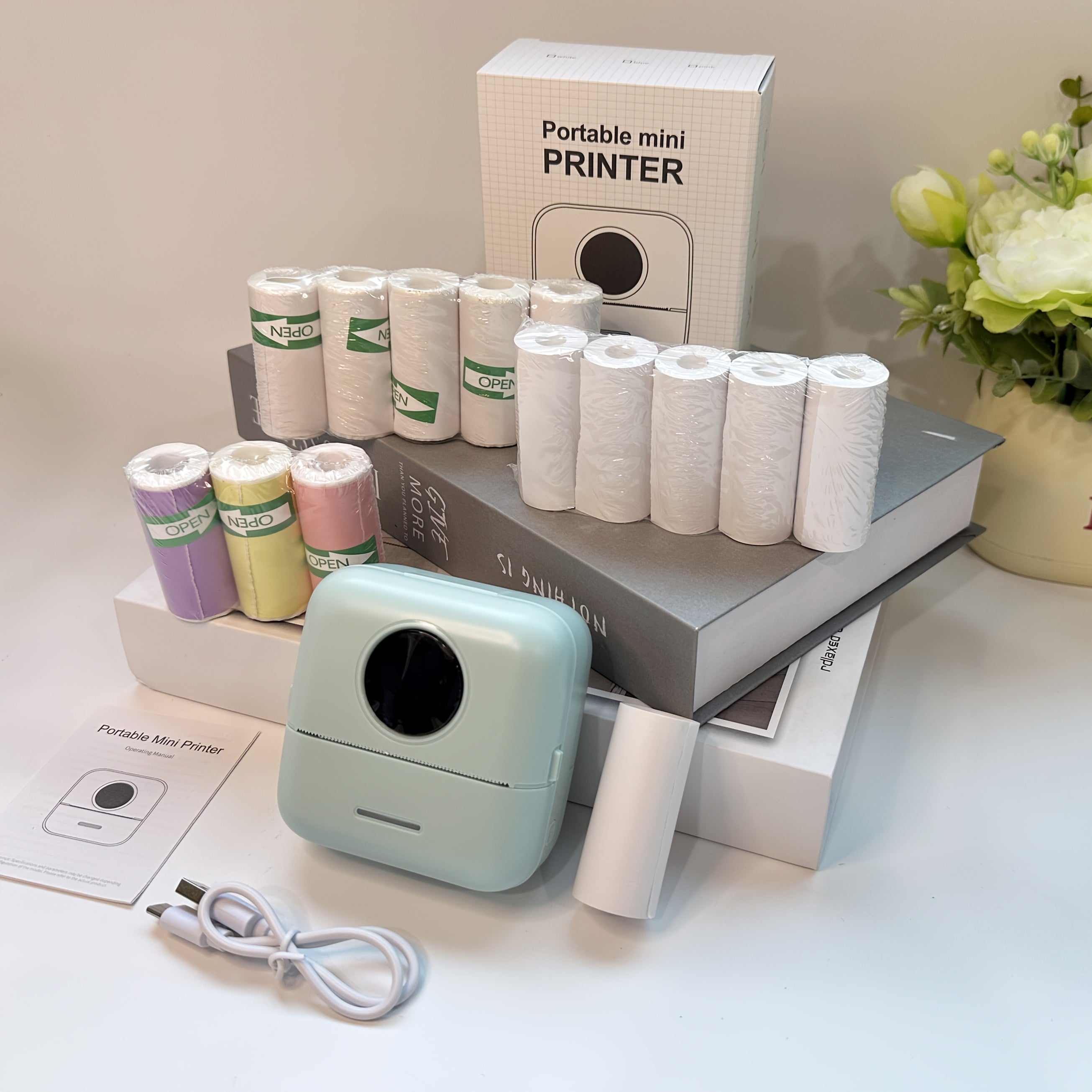PrintMate | Mini draagbare thermische printer met 14 papierrollen – Foto- en labelafdrukken