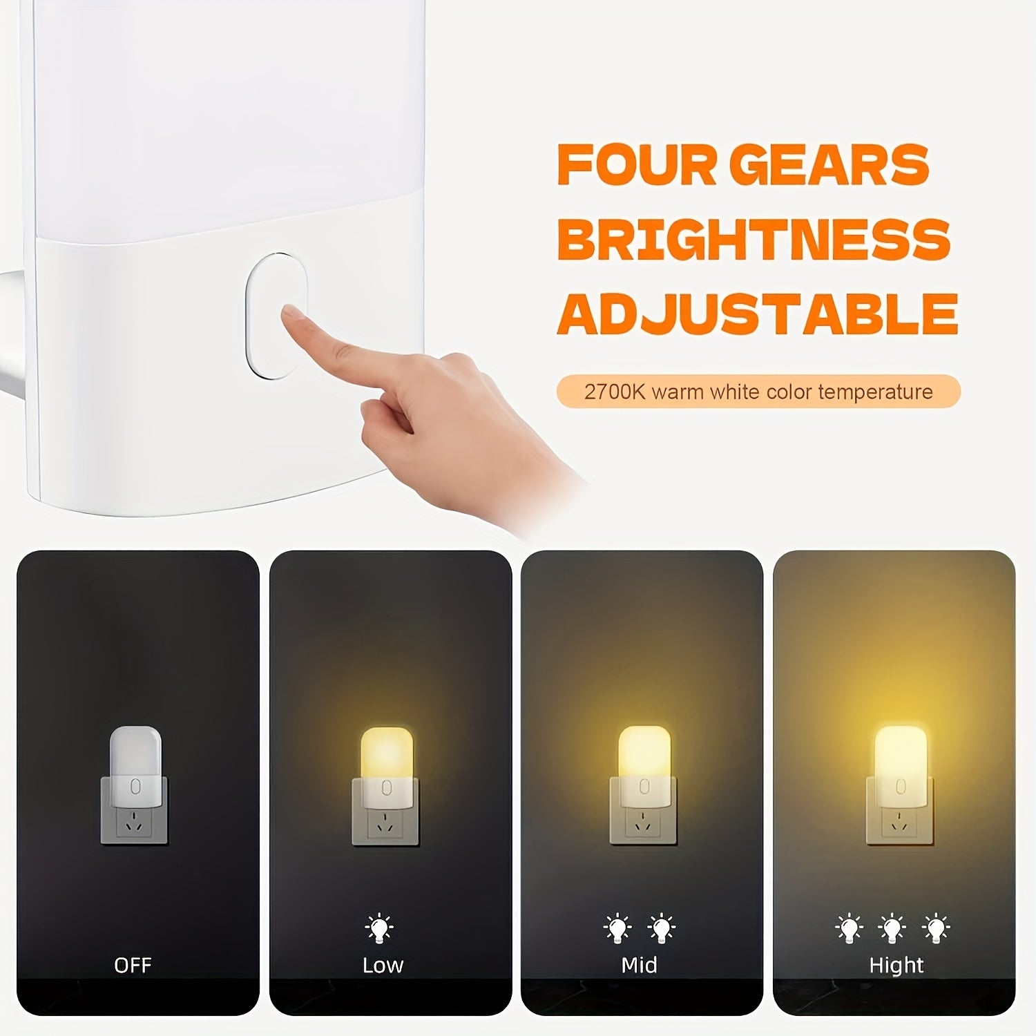 NightGlow | Plug-in LED nachtlampje, Mini warm wit licht met instelbare helderheid