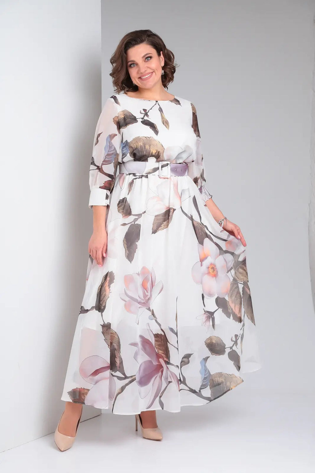 Zelyn | Bloemen maxi-jurk voor dames – elegante A-lijn lange jurk met ceintuur