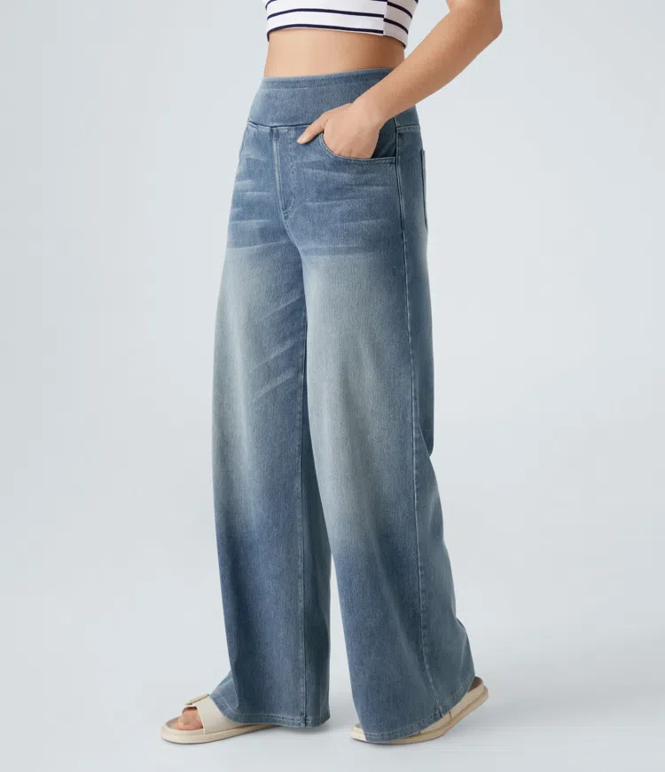 Rexina | Dames high-waisted wijde jeans – Comfortabele stretchdenim, trendy losvallende casual broek