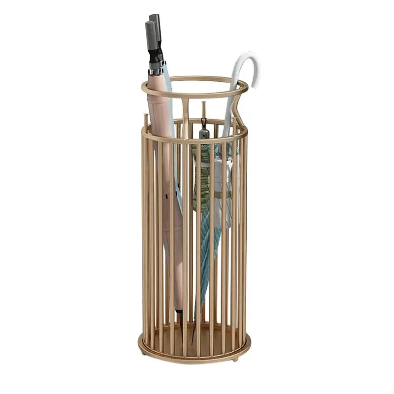 LuxBrolly | Elegante Gouden Metalen Paraplubak - Stijlvol Zuil Ontwerp voor Ingang & Hal