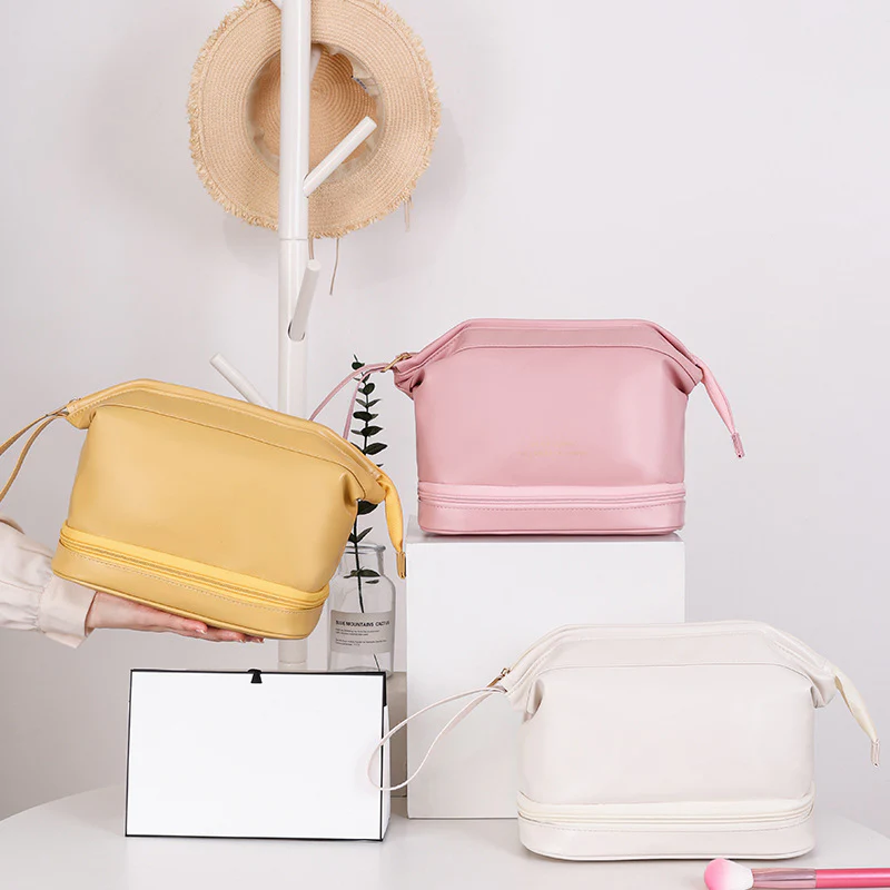 GlamBag | Draagbare PU-make-uptas – Reisvriendelijk, waterdicht, lichtgewicht, dubbellaagse cosmetica-organizer