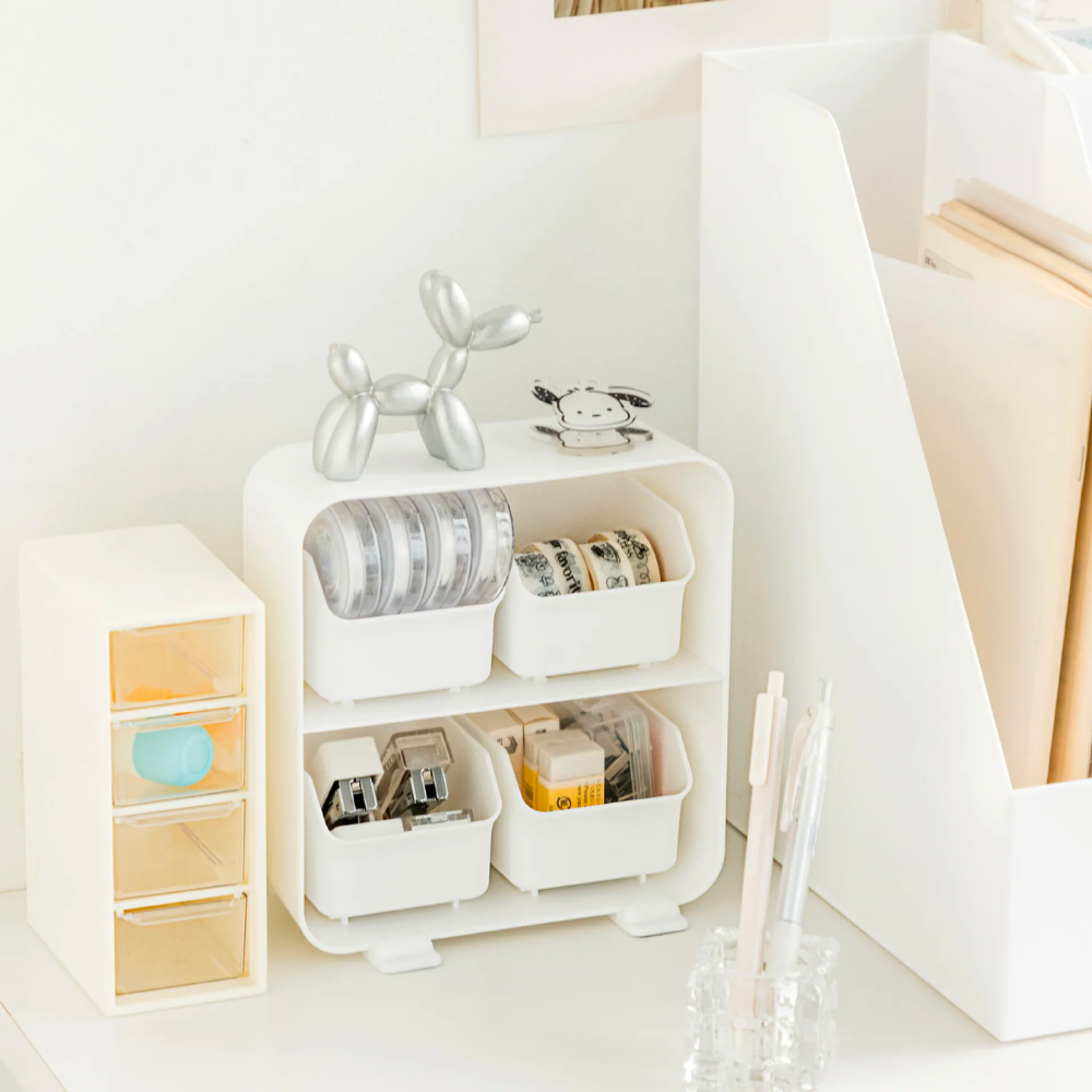 PulliBox | 4-Vak Uittrekbare Bureau Organizer – Opbergdoos voor Kleine Items & Bureauspullen