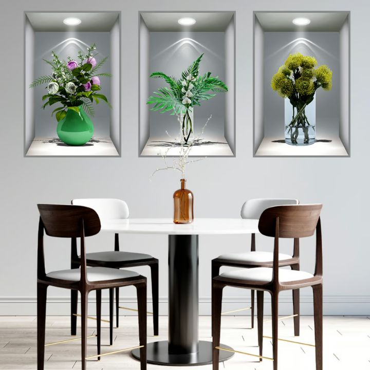 Botani3D | 3D Bloemenvaas Muurstickers Set voor Home Decor - Natuur-Geïnspireerde Muurkunst