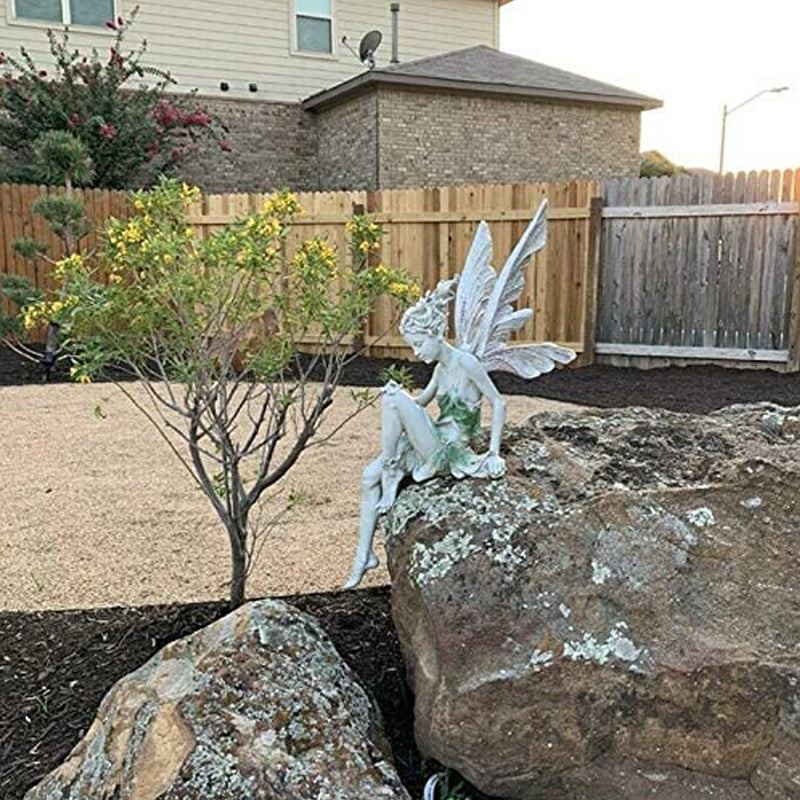 FairyLoom | Zittend Tuinkabouter Elfbeeldje van Hars 23CM – Buiten Fairy Tuinbeeld Decoratie