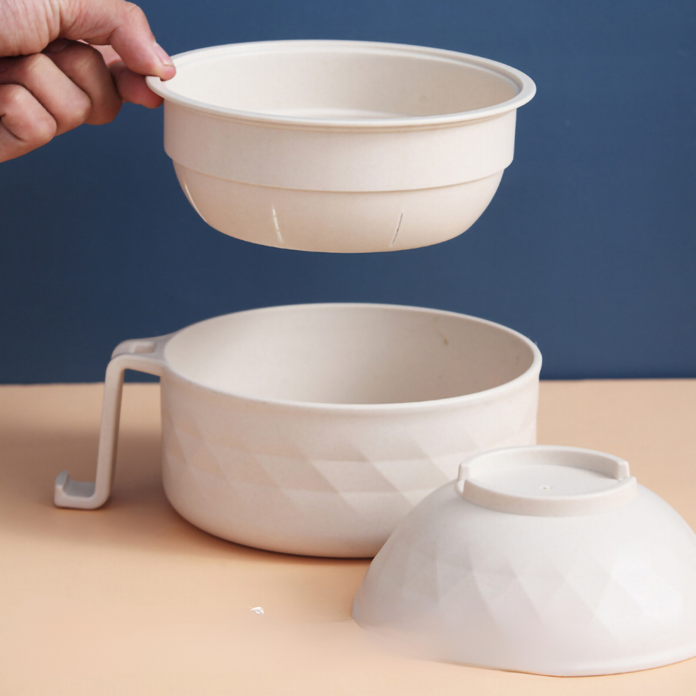 BrothBowl | Ramen-soepkomset – Kom voor tarwestro-noedels met deksel, eetstokjes, lepel en vork