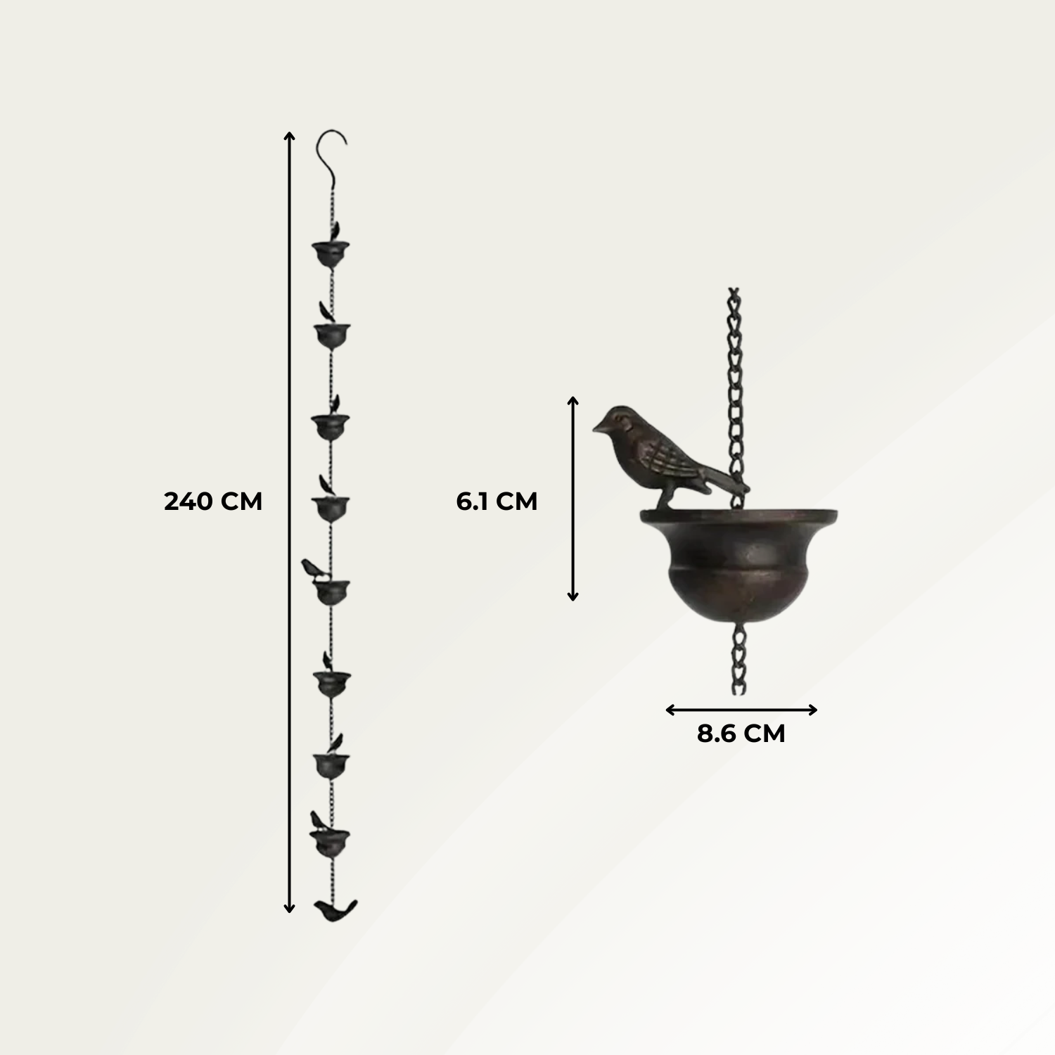 RainPerch | Metalen Vogelregenketting - Hangend Regenornament voor Buiten met Koppen & Vogels