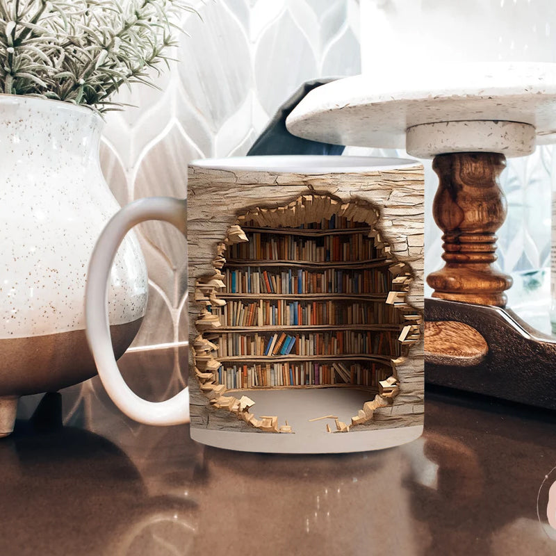 SteepStory | 3D boekenplank mok - Keramische koffiekop, boek Lover Gift
