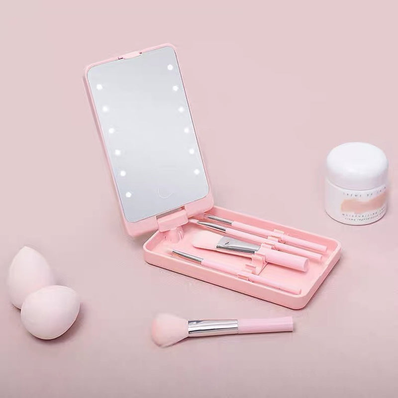 Beautix | Make-upborstel opbergdoos met LED-make-upspiegel – Stofdichte cosmetica-organizer met aanraaklicht
