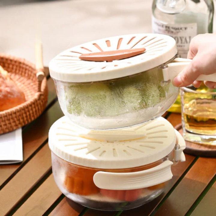 FlowBasket | 2-in-1 mand voor uitlekken en bewaren - ruimtebesparende oplossing voor het bereiden en bewaren van fruit en groenten - vaatwasmachinebestendig