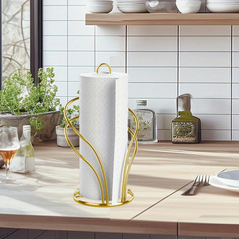 TissueLuxe | Luxe gouden servetten- en tissuehouder met stabiele verzwaarde voet – vrijstaande organizer voor keuken en badkamer