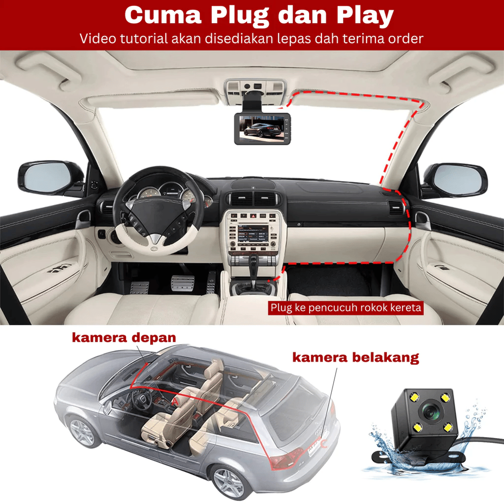 RoadPix | Compacte dashcam met scherm - 1080P Full HD autocamera, lusopname, nachtzicht, parkeermonitor