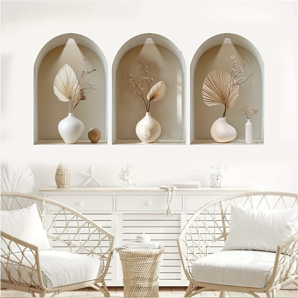 BloomVista | 3-delige Boogvormige Raam Wandstickers – Moderne Minimalistische Wanddecoratie