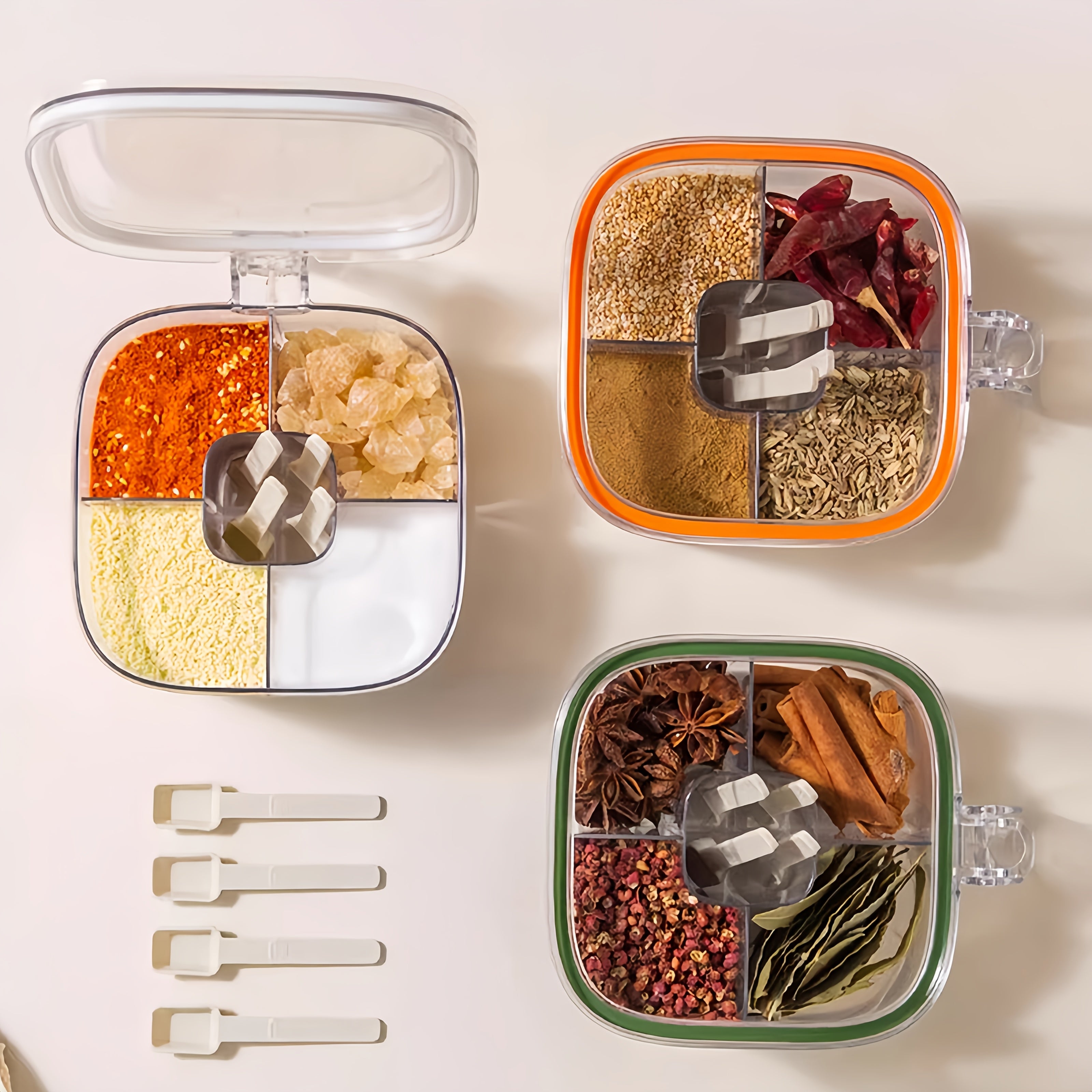 SpiceVault | 4-in-1 kruidenbox – luchtdichte klapdeksel, kruidenorganizer met meerdere compartimenten voor in de keuken