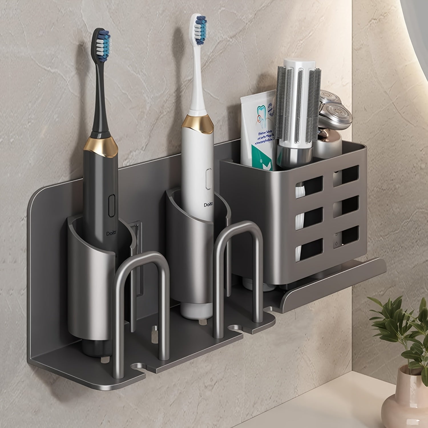 BristleHub | Elektrische tandenborstelhouder voor wandmontage - badkamer organizer met afvoeropeningen