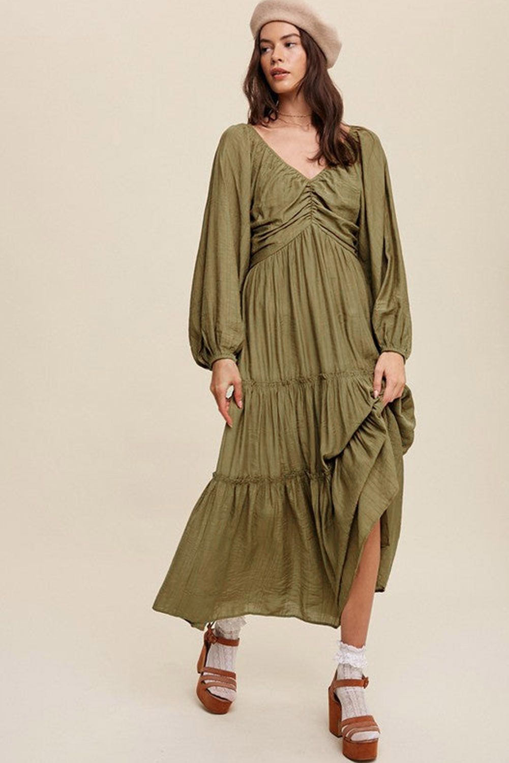 Sinae | Dames V-hals Maxi Jurk met Cut-Out – Boho Avondjurk met Strikdetail en Franjes