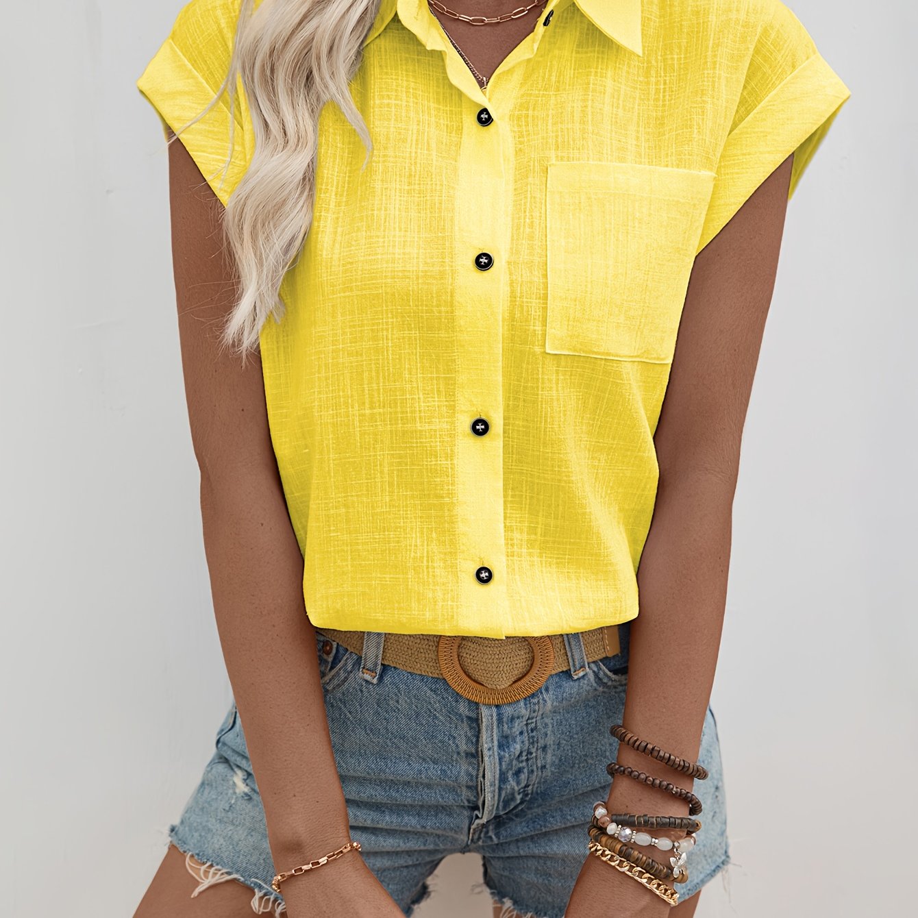 Elaria | Mouwloze Bamboe Gestreepte Blouse – Knoopsluiting Zomertop, Lichtgewicht Shirt