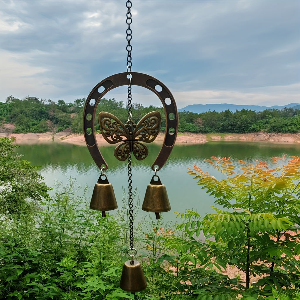 ChimeHoop | Grote Hoefijzer Windgong met Decoratieve Ketting – IJzeren Tuinornament