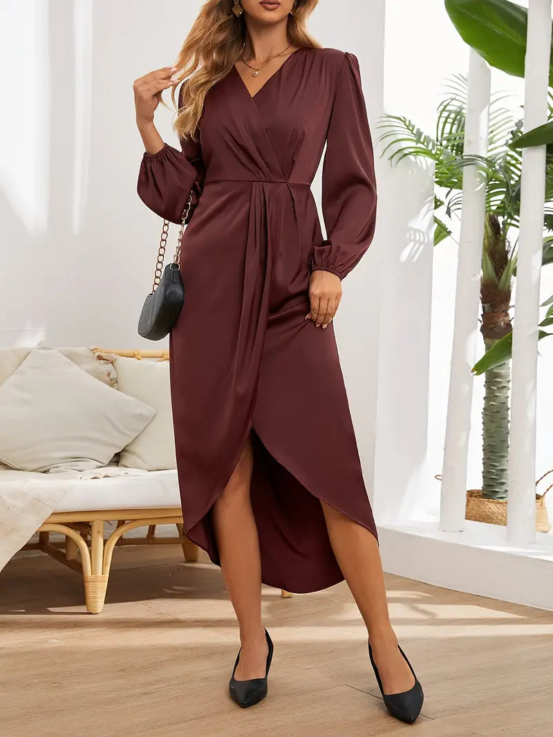 Welyn | Wikkel midi-jurk voor dames – elegante A-lijn jurk met V-hals