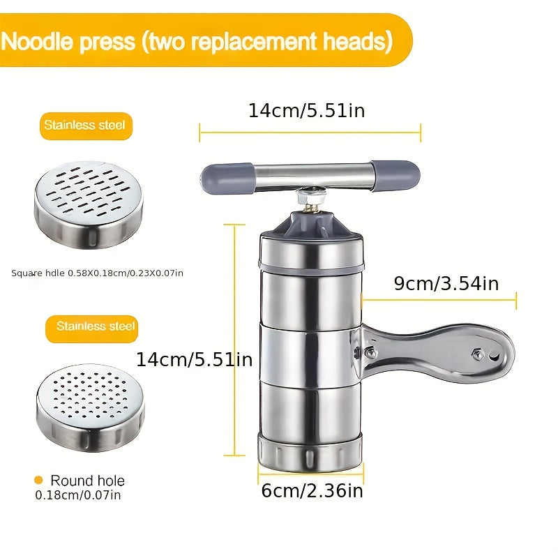 NoodleMate | Roestvrijstalen pastapers – Handmatige keukenpastamaker met 5 mallen