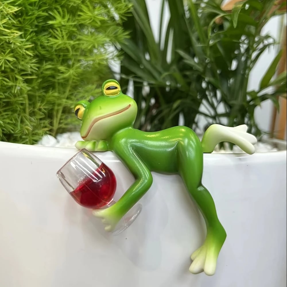 FroggySip | Hars Drinkende Kikker Plant Pot Hanger Beeldje - Tuindecoratie, Binnen Buiten Plantenbak Toebehoren