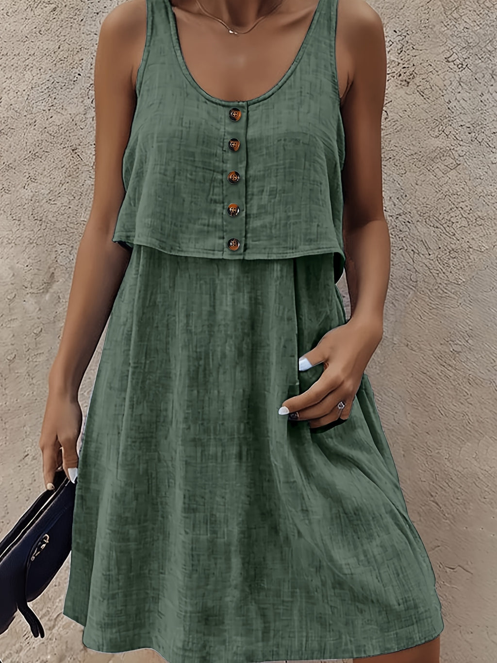 Teyla | Damesjurk met knopen – Effen, vestachtige, loszittende, casual midi-jurk