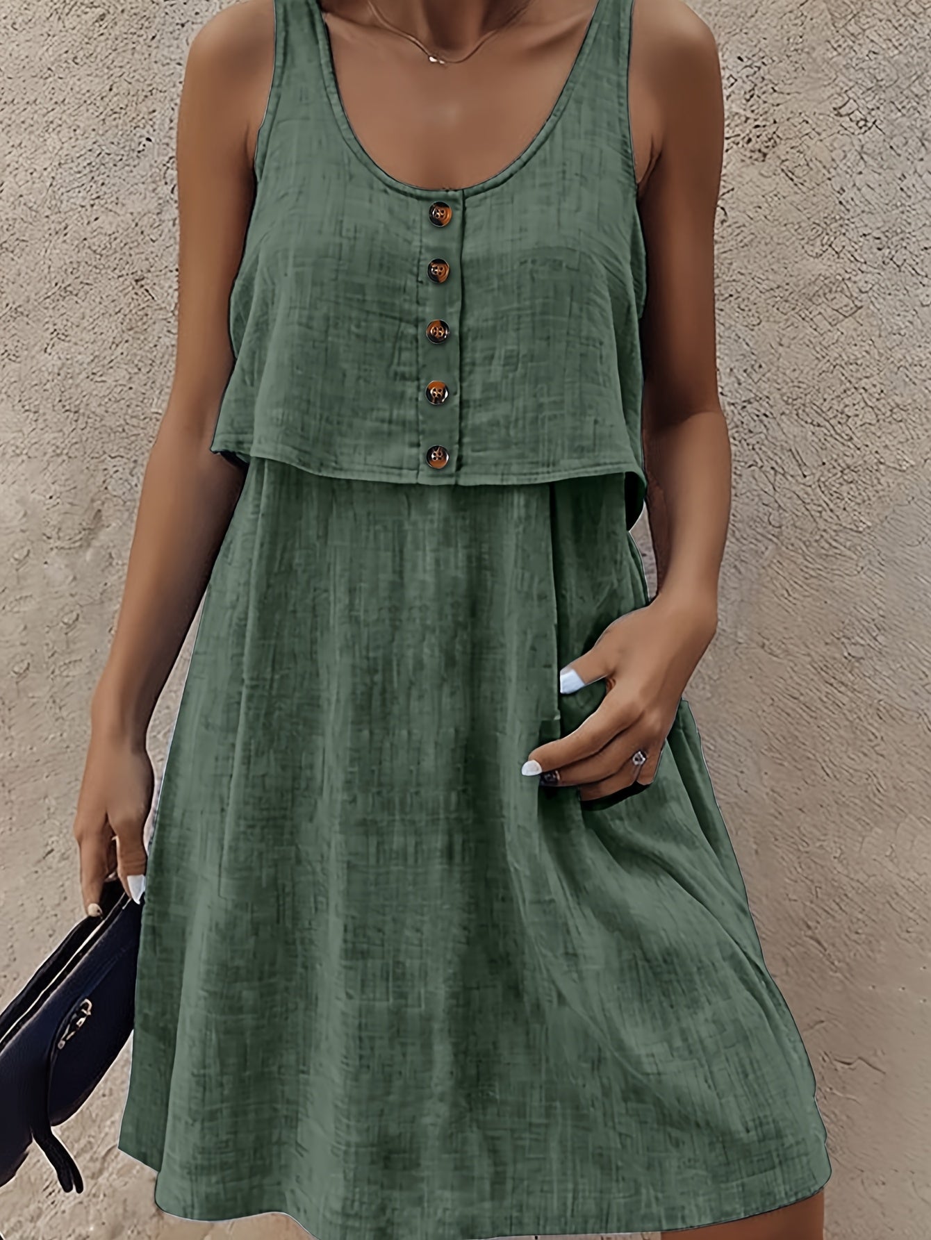 Teyla | Damesjurk met knopen – Effen, vestachtige, loszittende, casual midi-jurk
