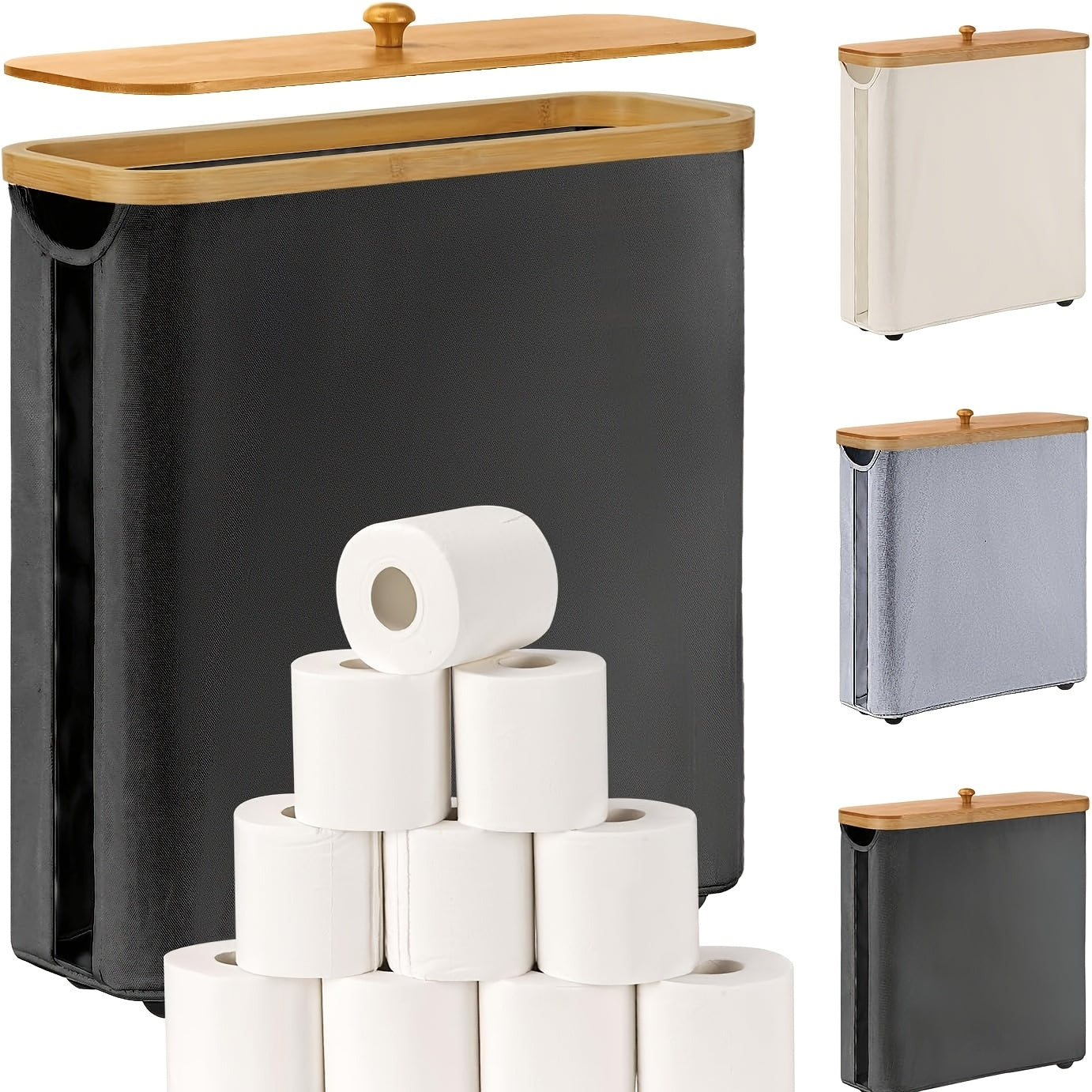 RollStash | Toiletpapiermand met deksel – houder voor maximaal 12 rollen, organizer voor badkamer en slaapkamer