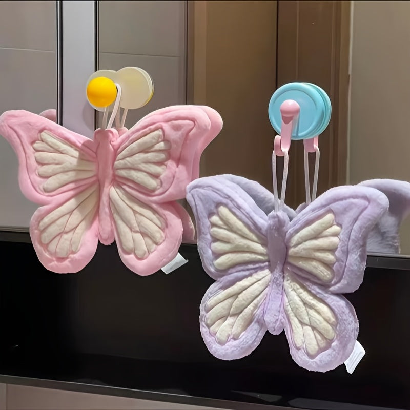 CozeFly | Butterfly-handdoek van coral fleece om op te hangen, dik, zacht, sneldrogend