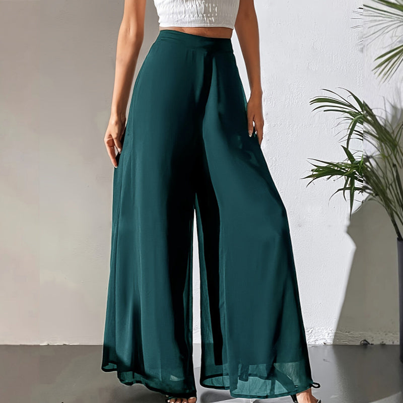Roselia | Lichte zomerbroek voor dames – Soepelvallende palazzo met wijde pijpen van chiffon
