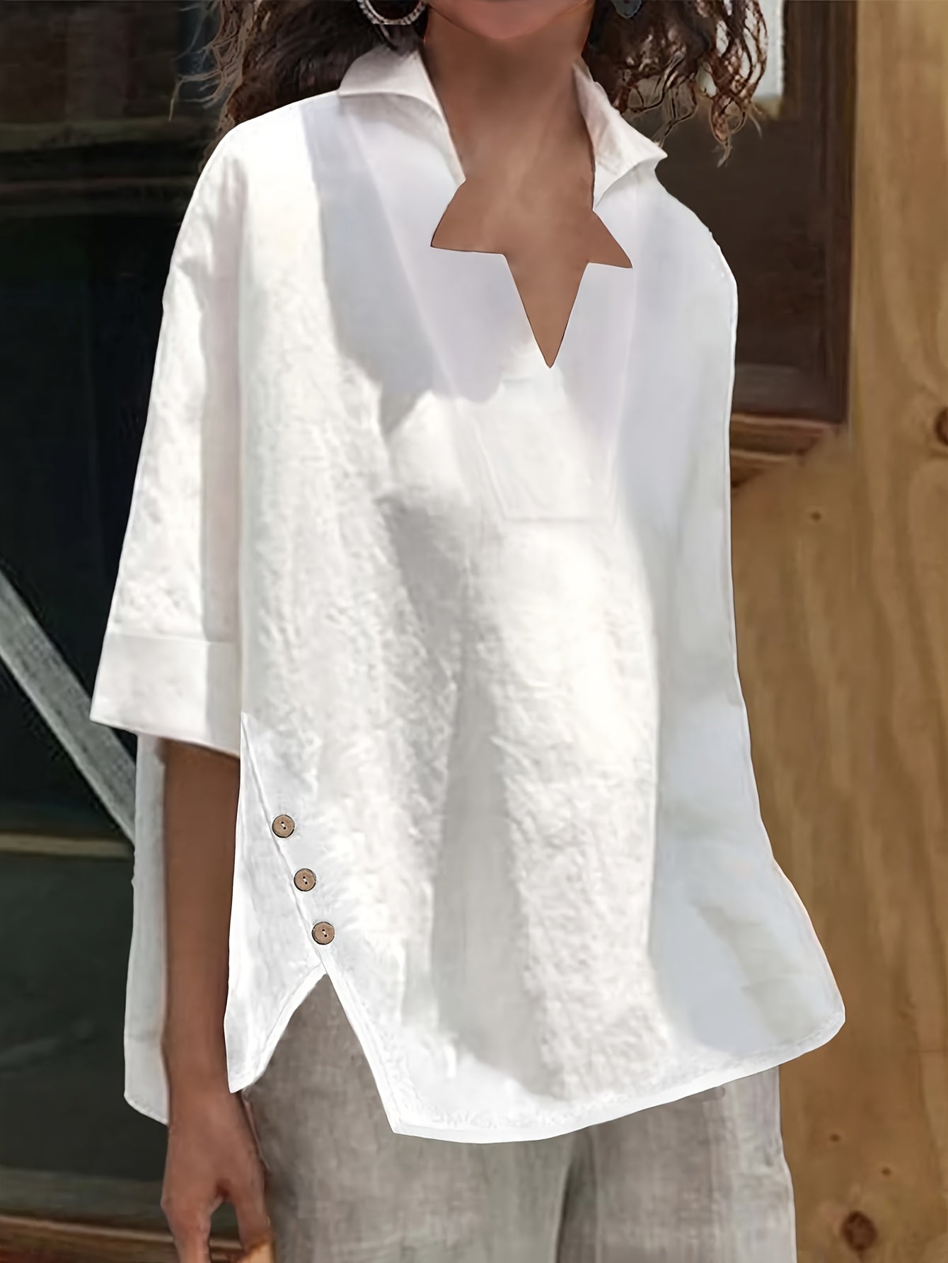 Sela | Ademende zomerblouse voor dames – Casual top met V-hals en losse pasvorm