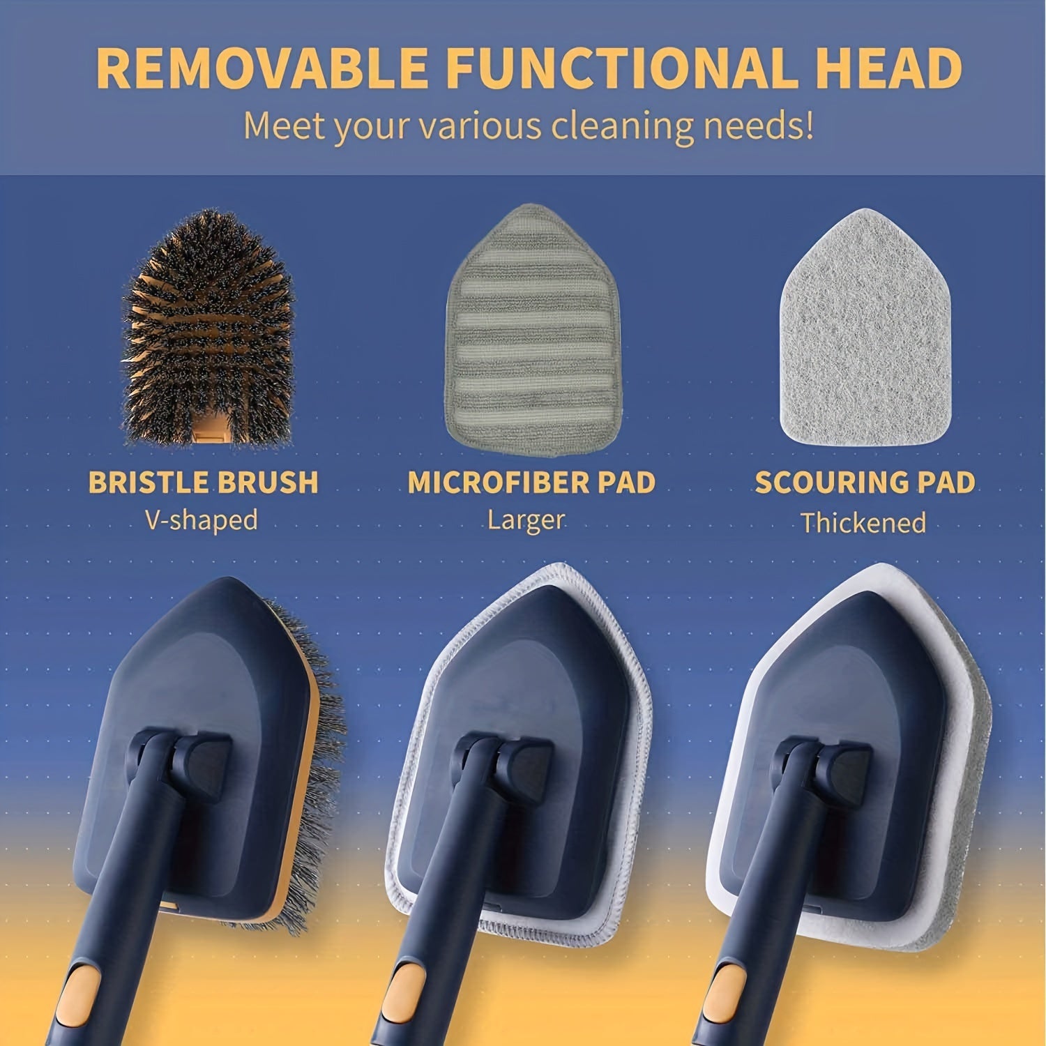 MightyBrush | 3-in-1 uitschuifbare bad- en tegelschrobborstel – 127 cm lange steel, badkamer-, bad-, vloer- en toiletreiniger