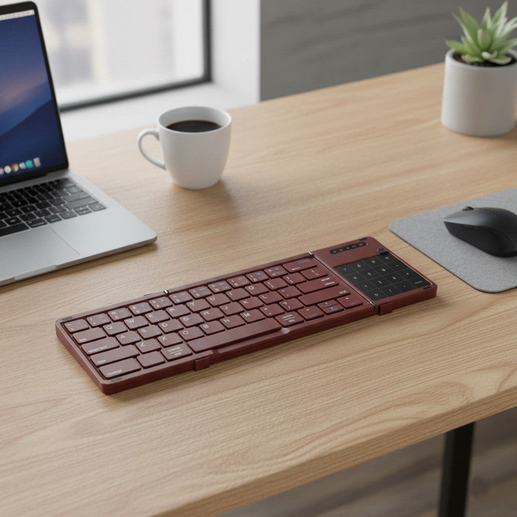 MiniKeys | Drievoudig opvouwbare Bluetooth-toetsenbord – Draadloos, dun, draagbaar, oplaadbaar, compact voor gebruik met mobiele telefoons, tablets en laptops
