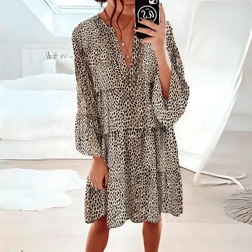 Ralia | Soepelvallende jurk met luipaardprint voor dames – Elegante, casual midi-jurk