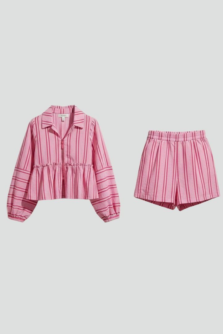 Virelia | Dames 2-delige set – top met lange mouwen en strik aan de voorkant & shorts met hoge taille